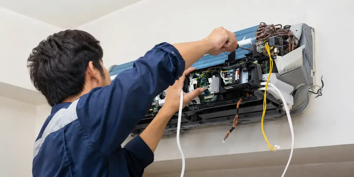Technician providing AC Repair in Karachi by diagnosing a split air conditioner