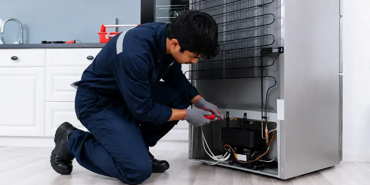 Technician providing Refrigerator Repair in Karachi by repairing a fridge compressor